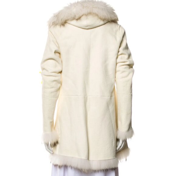 Nigel Preston & Knight White Suede Leather Sheepskin Hooded Fur Coat Shearling - Picture 3 of 9